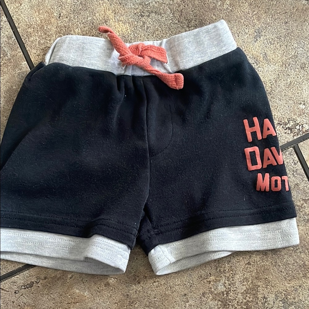 Harley Davidson Sporty Black and Gray Shorts with Drawstring 12/18 months
